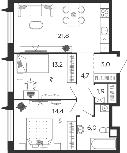3-комнатная квартира с отделкой в ЖК Новохохловская 15 на 22 этаже в 1 секции. Сдача в 4 кв. 2023 г.