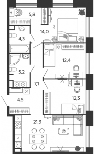 3-комнатная квартира в ЖК Friends на 25 этаже в 1 секции. Дом сдан.