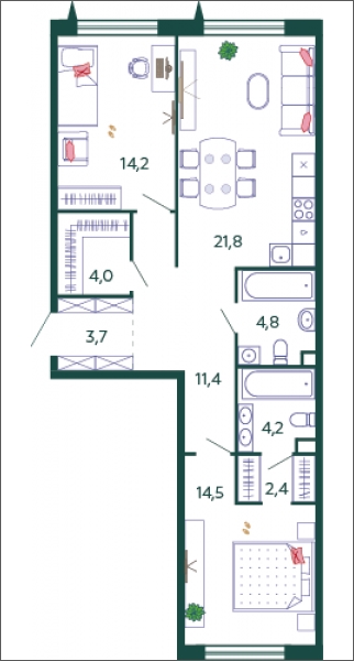 1-комнатная квартира (Студия) с отделкой в ЖК Руставели 14 на 32 этаже в 1 секции. Сдача в 3 кв. 2024 г.