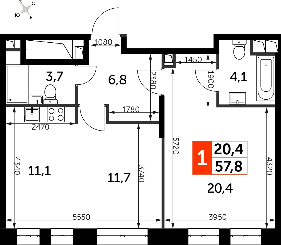 4-комнатная квартира в ЖК SHAGAL на 8 этаже в 1 секции. Сдача в 4 кв. 2023 г.