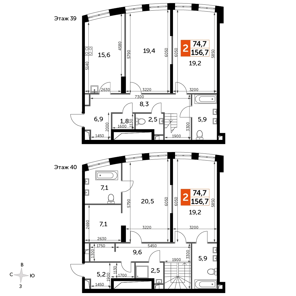4-комнатная квартира в ЖК SHAGAL на 26 этаже в 1 секции. Сдача в 1 кв. 2024 г.