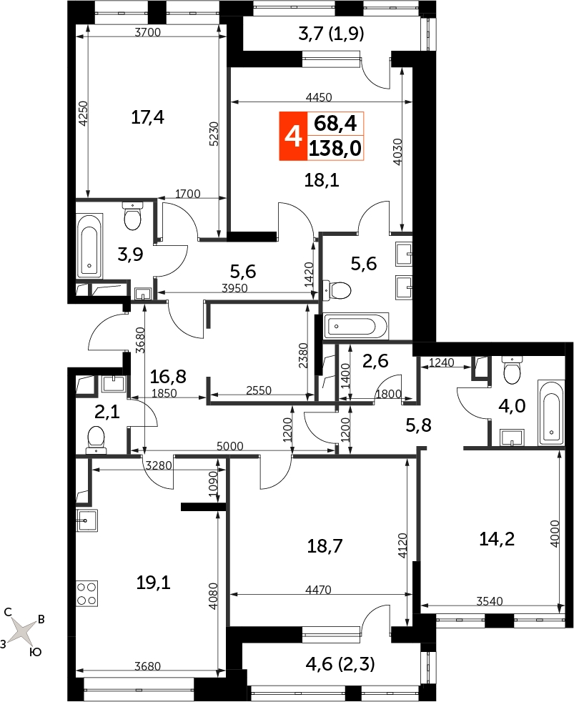 3-комнатная квартира в ЖК Городские истории на 5 этаже в 1 секции. Сдача в 4 кв. 2023 г.