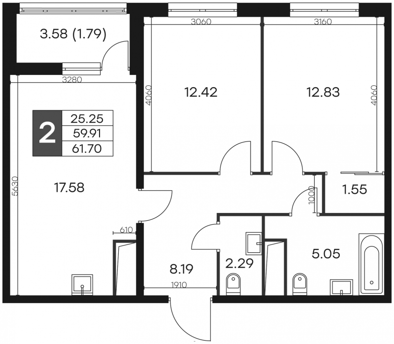 2-комнатная квартира с отделкой в ЖК GloraX City Zanevsky на 10 этаже в 1 секции. Сдача в 2 кв. 2024 г.