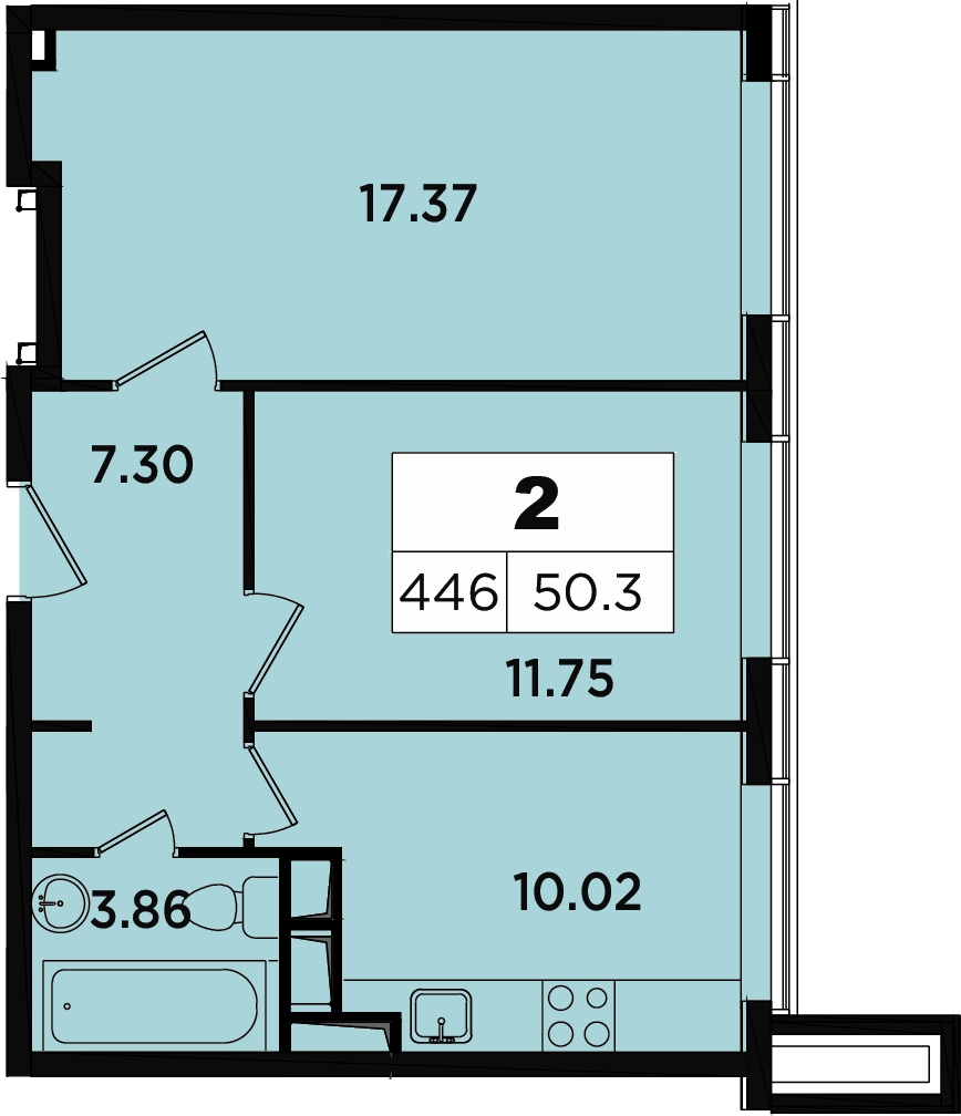 1-комнатная квартира в ЖК Легендарный Квартал на Березовой  аллее на 8 этаже в 2 секции. Сдача в 3 кв. 2019 г.