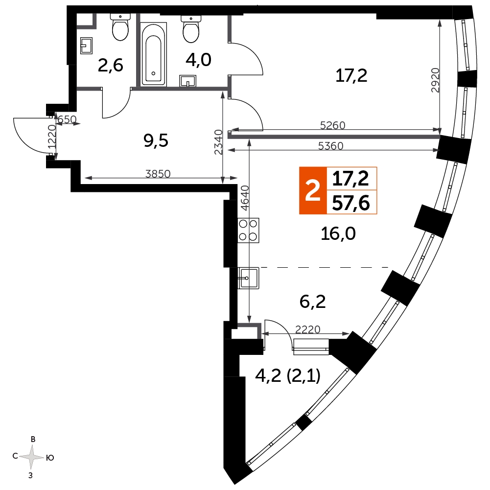 1-комнатная квартира (Студия) с отделкой в ЖК GloraX City Zanevsky на 9 этаже в 1 секции. Сдача в 2 кв. 2024 г.
