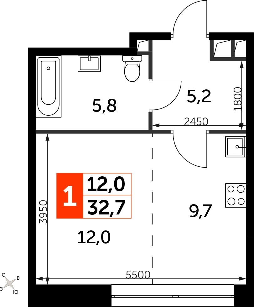 2-комнатная квартира в ЖК SHAGAL на 18 этаже в 2 секции. Сдача в 1 кв. 2024 г.