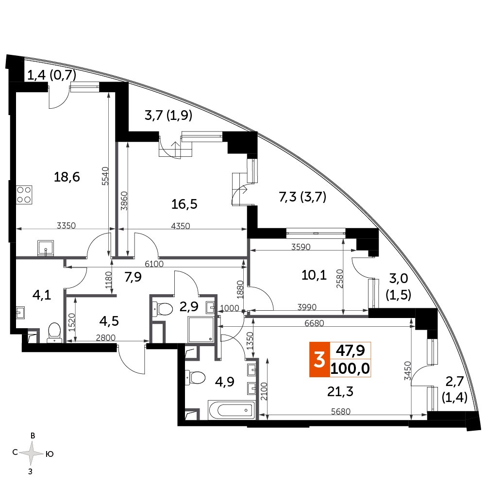2-комнатная квартира в ЖК Москворецкий на 4 этаже в 2 секции. Дом сдан.