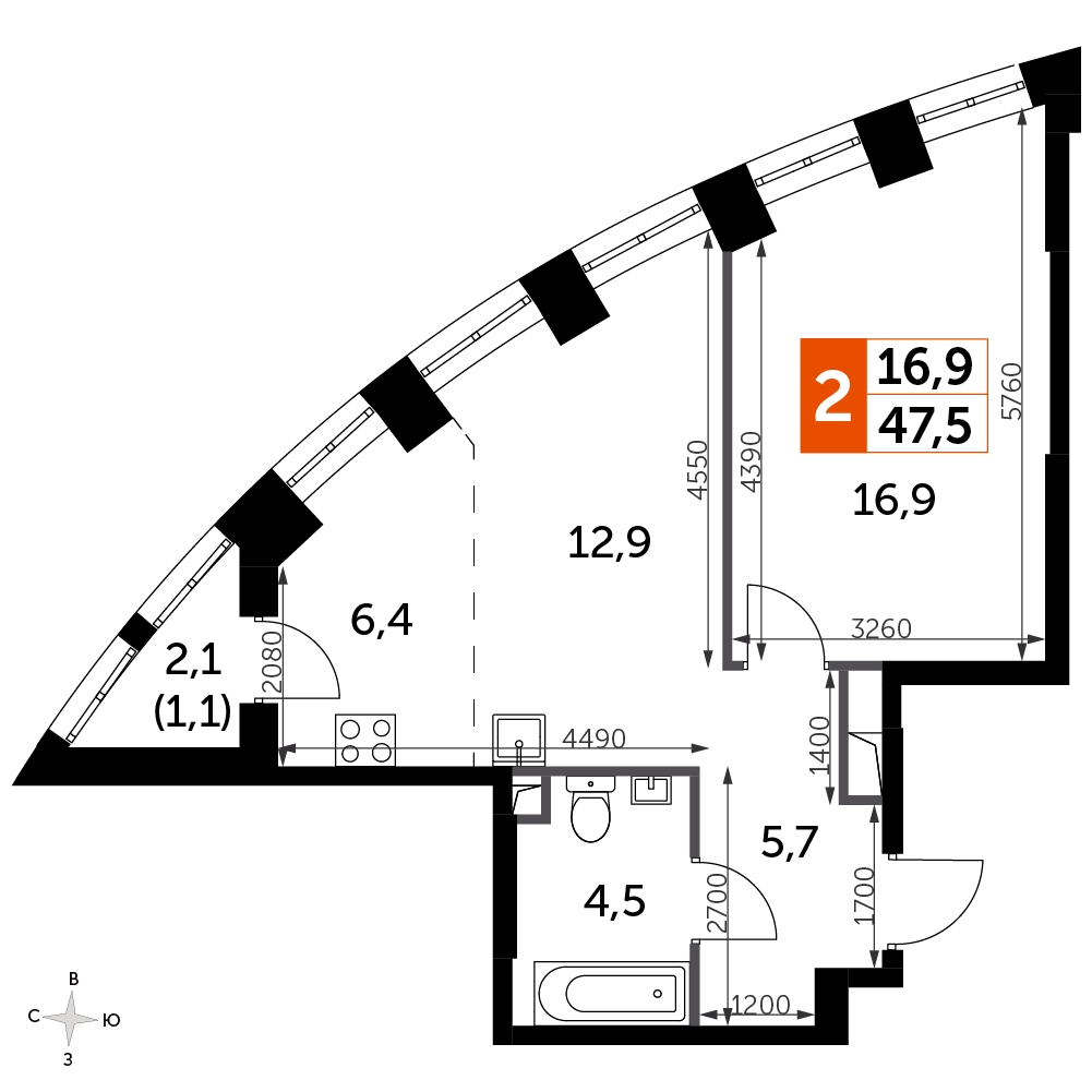 1-комнатная квартира (Студия) в ЖК Friends на 4 этаже в 1 секции. Дом сдан.