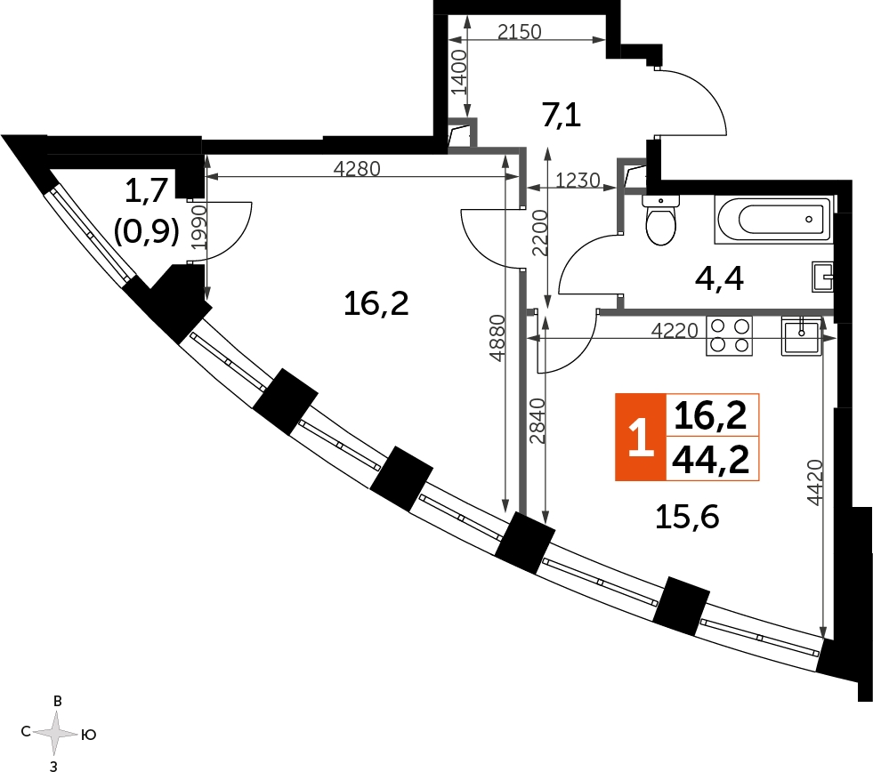2-комнатная квартира в ЖК SHAGAL на 13 этаже в 1 секции. Сдача в 1 кв. 2024 г.