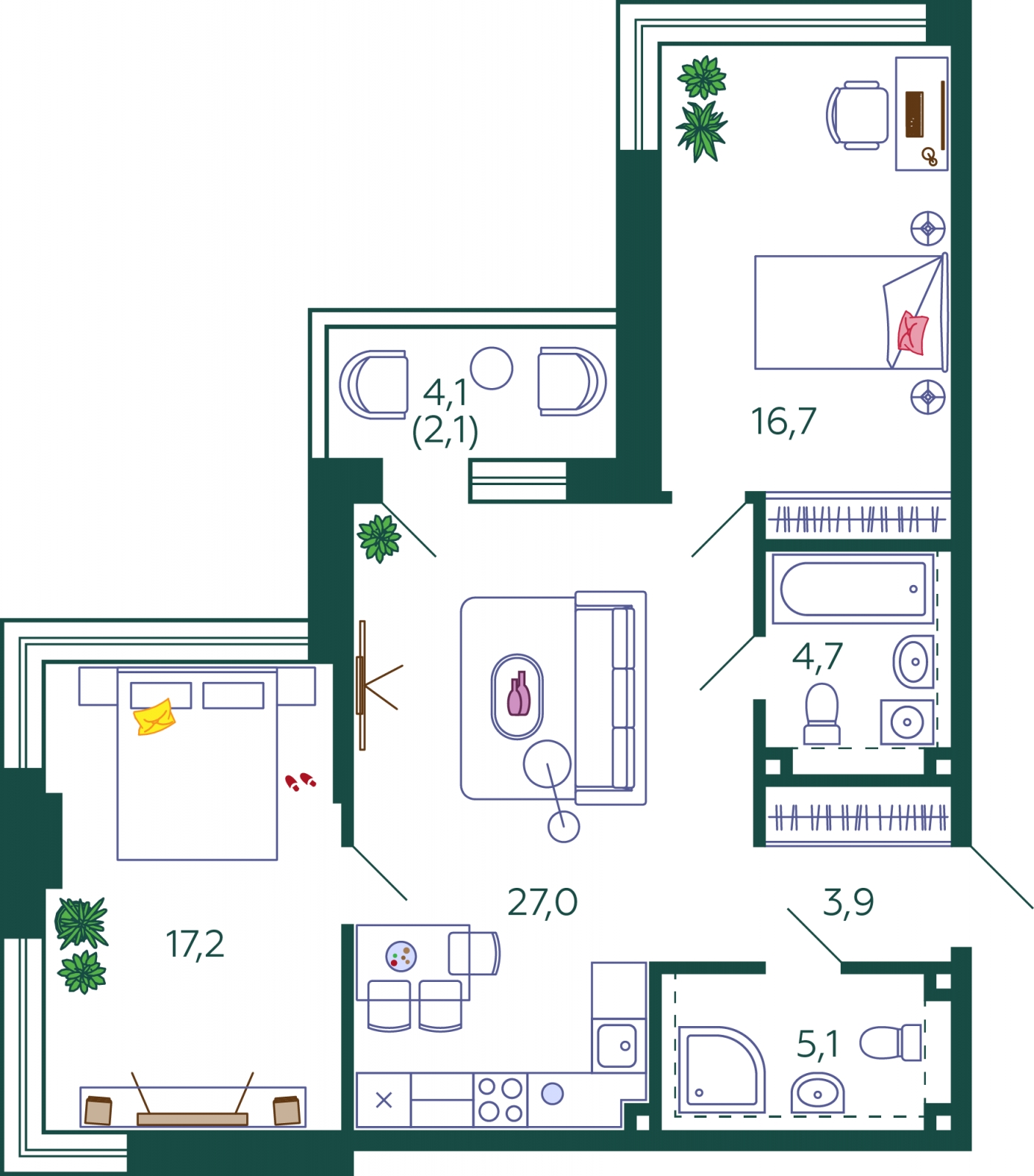 3-комнатная квартира в ЖК Дом у Каретного на 7 этаже в 5 секции. Сдача в 2 кв. 2020 г.