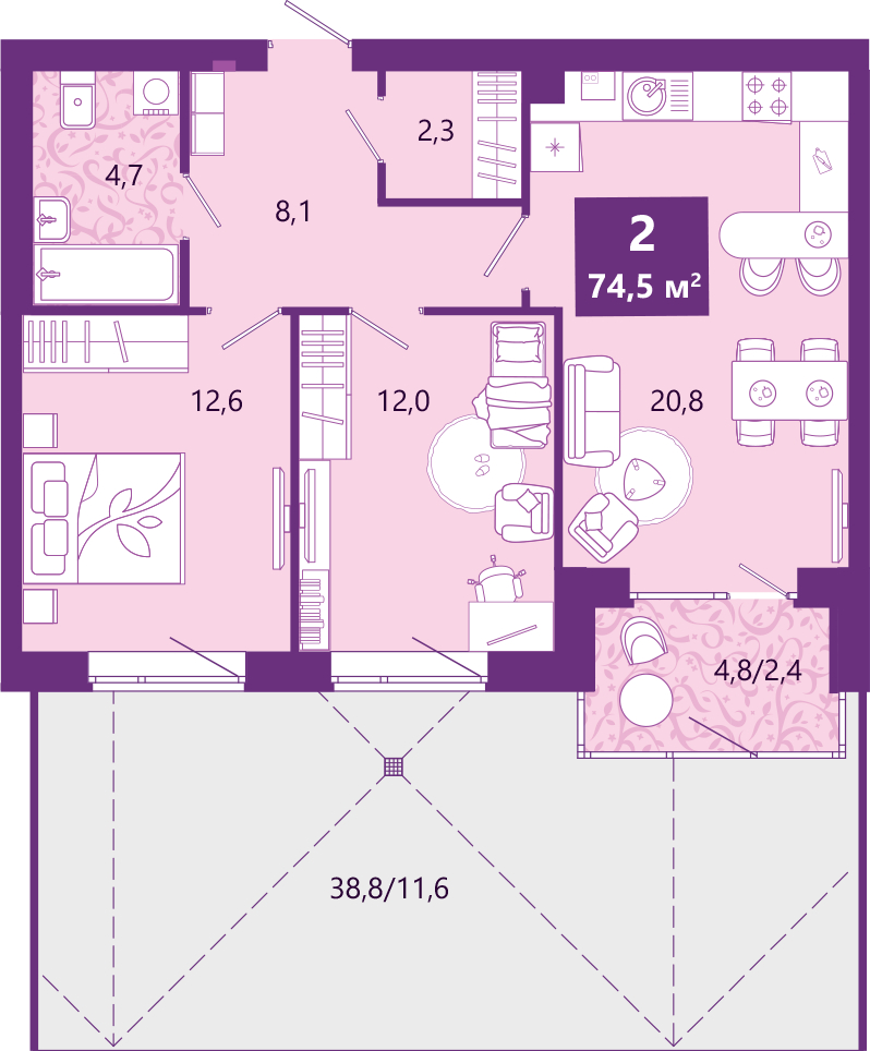 2-комнатная квартира с отделкой в ЖК Кронштадтский 9 на 13 этаже в 1 секции. Сдача в 4 кв. 2023 г.