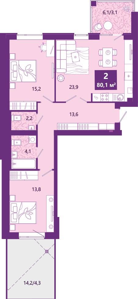 2-комнатная квартира с отделкой в ЖК Кронштадтский 9 на 24 этаже в 1 секции. Сдача в 4 кв. 2023 г.