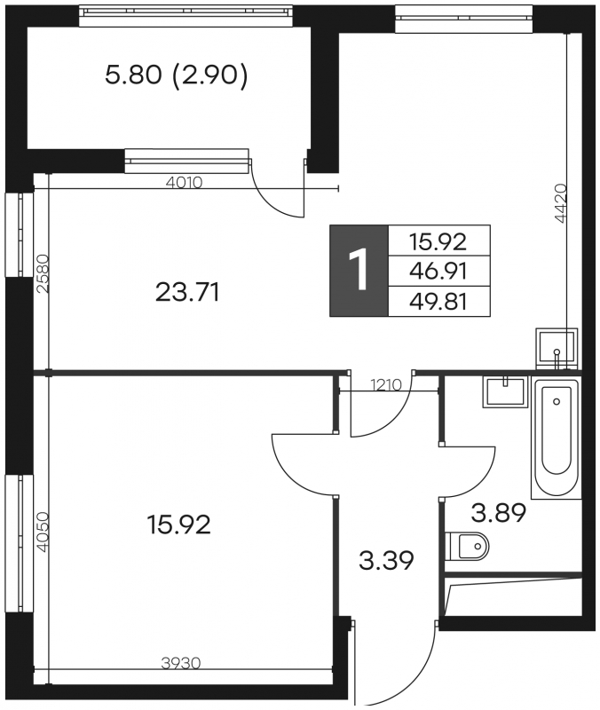 1-комнатная квартира (Студия) в ЖК Friends на 25 этаже в 1 секции. Дом сдан.