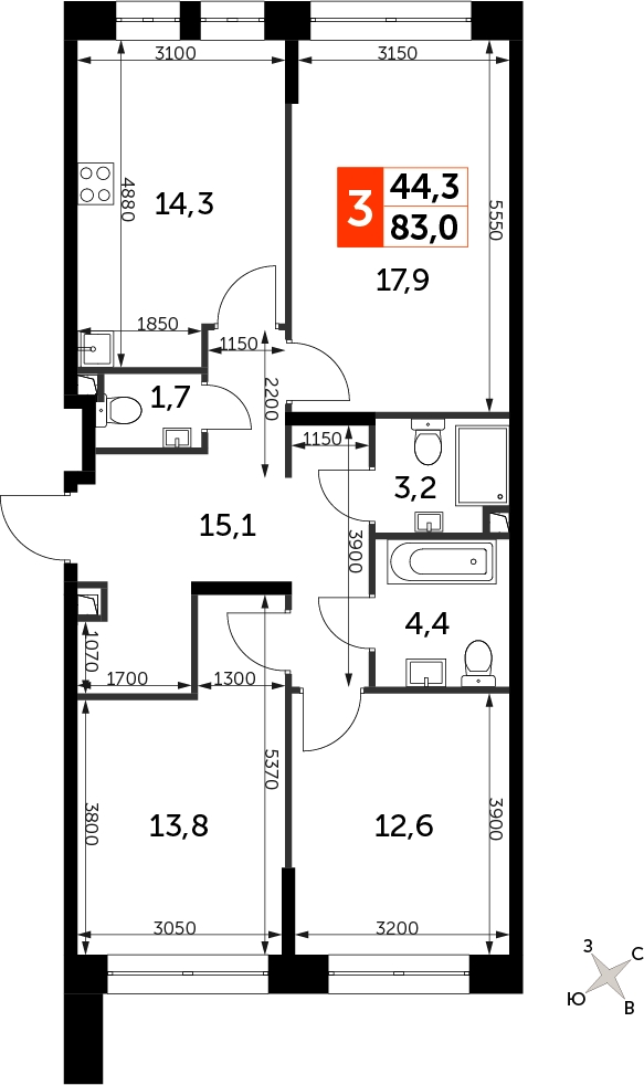 1-комнатная квартира с отделкой в ЖК GloraX City Zanevsky на 11 этаже в 2 секции. Сдача в 2 кв. 2024 г.