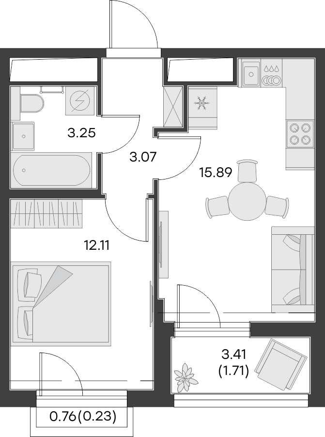 1-комнатная квартира (Студия) с отделкой в ЖК Южные сады на 24 этаже в 1 секции. Сдача в 2 кв. 2025 г.