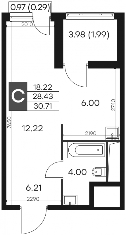 1-комнатная квартира (Студия) в ЖК HighWay на 17 этаже в 4 секции. Сдача в 4 кв. 2023 г.