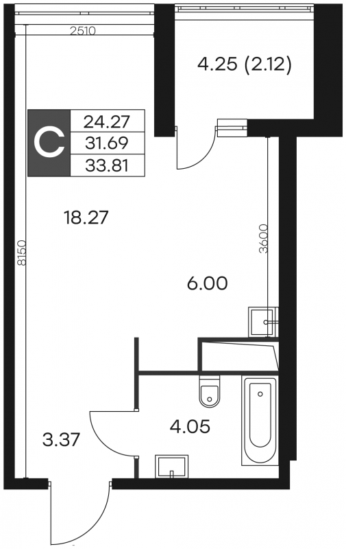 1-комнатная квартира (Студия) с отделкой в ЖК GloraX City Zanevsky на 8 этаже в 2 секции. Сдача в 2 кв. 2024 г.