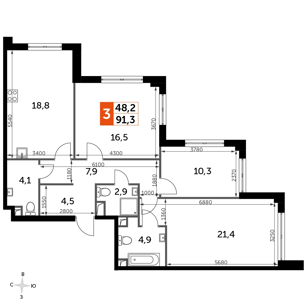 2-комнатная квартира в ЖК Пехра на 25 этаже в 5 секции. Сдача в 1 кв. 2024 г.