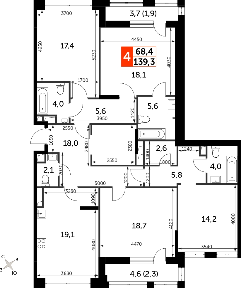 3-комнатная квартира с отделкой в ЖК GloraX City Zanevsky на 10 этаже в 1 секции. Сдача в 2 кв. 2024 г.