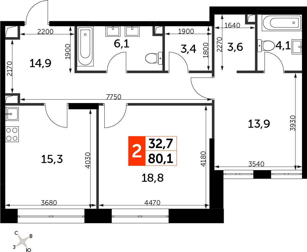 2-комнатная квартира с отделкой в ЖК Sydney City на 5 этаже в 3 секции. Сдача в 3 кв. 2024 г.