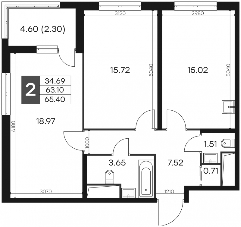 2-комнатная квартира с отделкой в ЖК Sydney City на 15 этаже в 1 секции. Сдача в 3 кв. 2024 г.