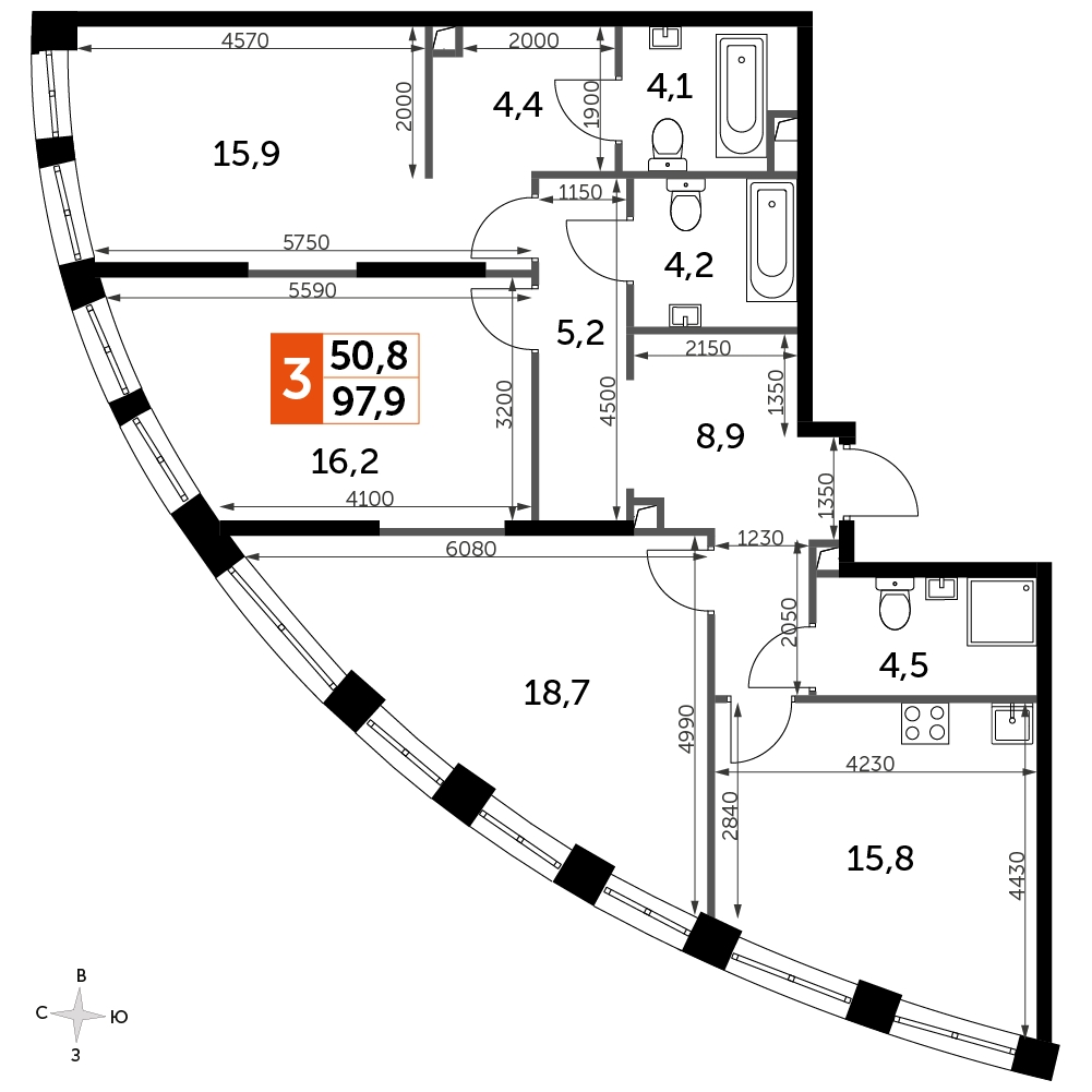 1-комнатная квартира в ЖК Митинский лес на 14 этаже в 3 секции. Сдача в 2 кв. 2022 г.