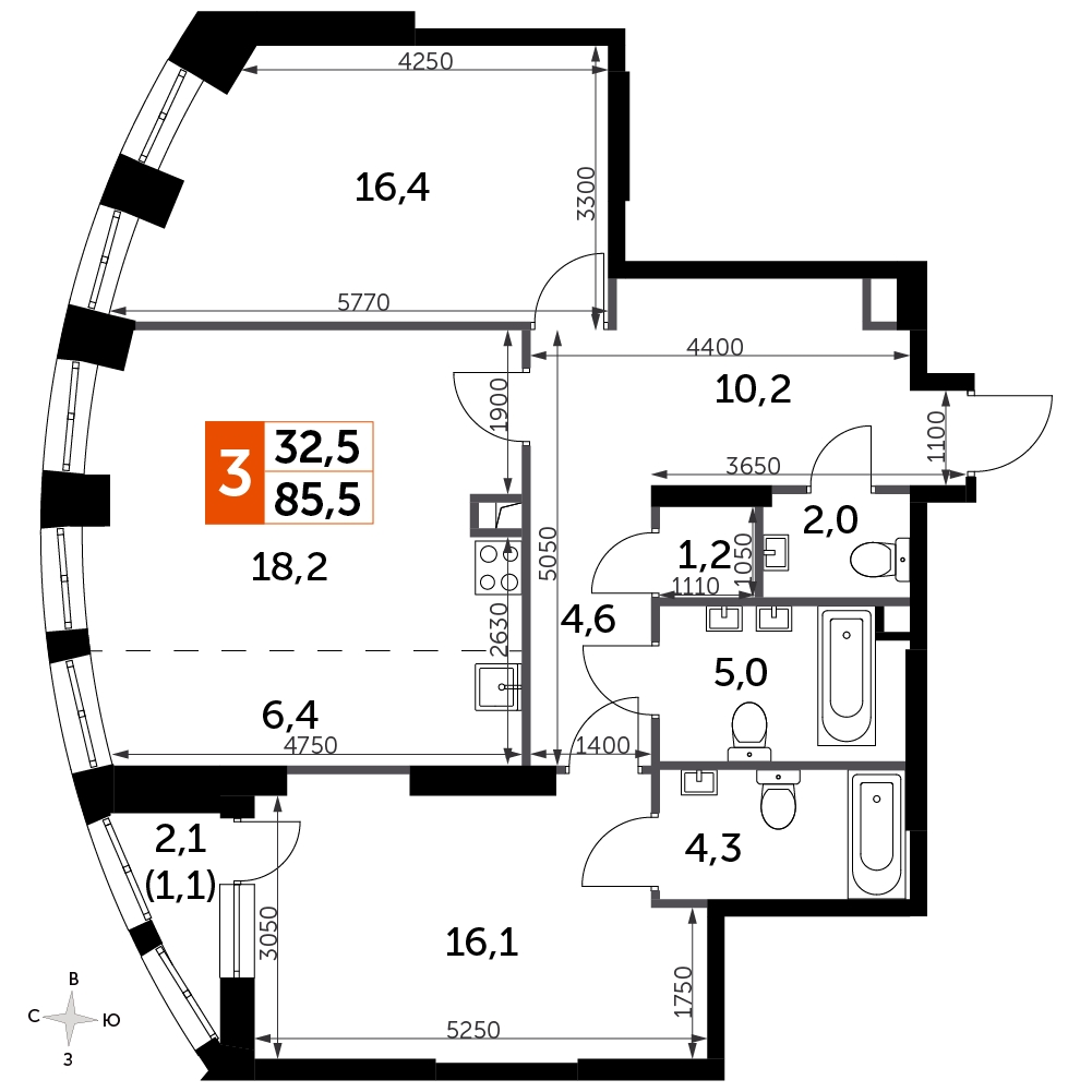 2-комнатная квартира с отделкой в Жилой район Новый город на 1 этаже в 5 секции. Сдача в 2 кв. 2022 г.