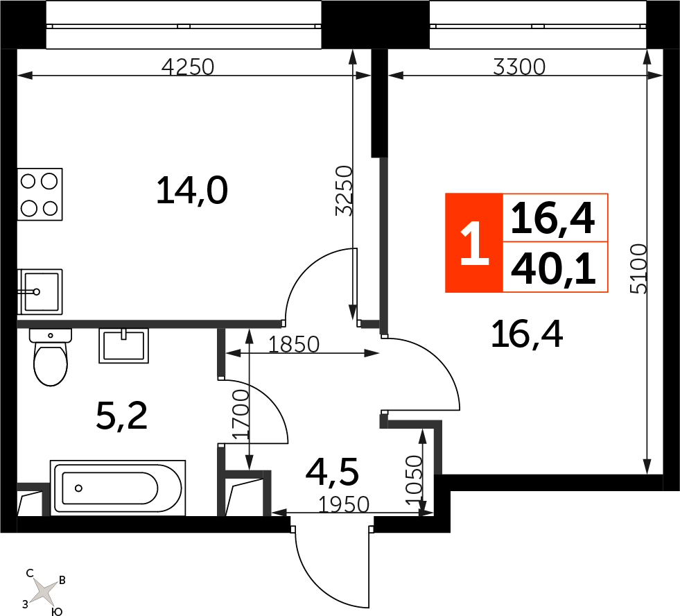 1-комнатная квартира в ЖК Митинский лес на 10 этаже в 6 секции. Сдача в 2 кв. 2022 г.