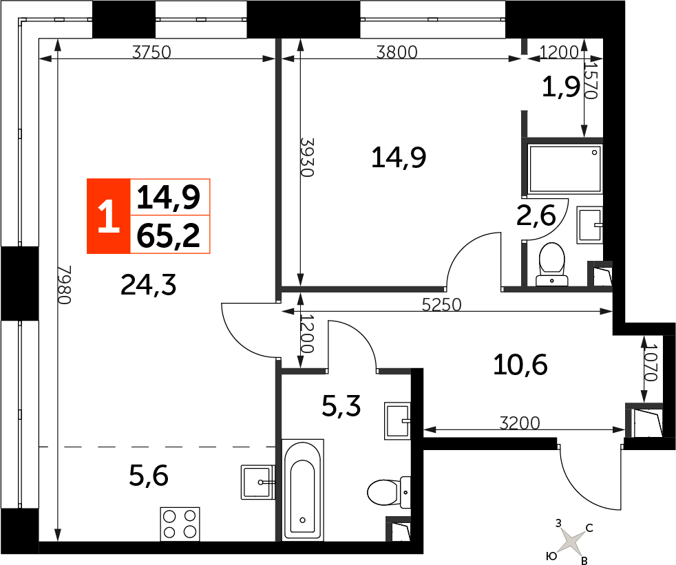 1-комнатная квартира с отделкой в ЖК Апрель на 8 этаже в 1 секции. Сдача в 2 кв. 2019 г.