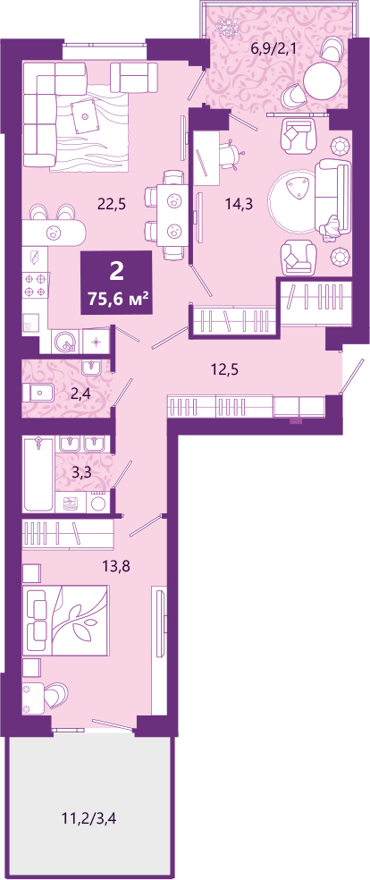 2-комнатная квартира в ЖК Пехра на 16 этаже в 10 секции. Сдача в 1 кв. 2024 г.