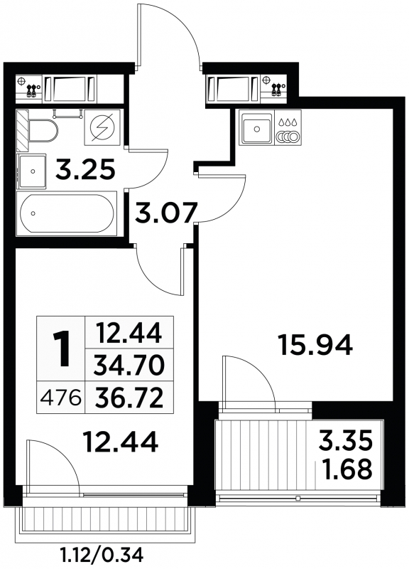 1-комнатная квартира (Студия) в ЖК Пехра на 7 этаже в 6 секции. Сдача в 1 кв. 2024 г.