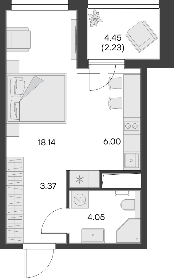 1-комнатная квартира с отделкой в ЖК Symphony 34 на 24 этаже в 1 секции. Сдача в 2 кв. 2025 г.