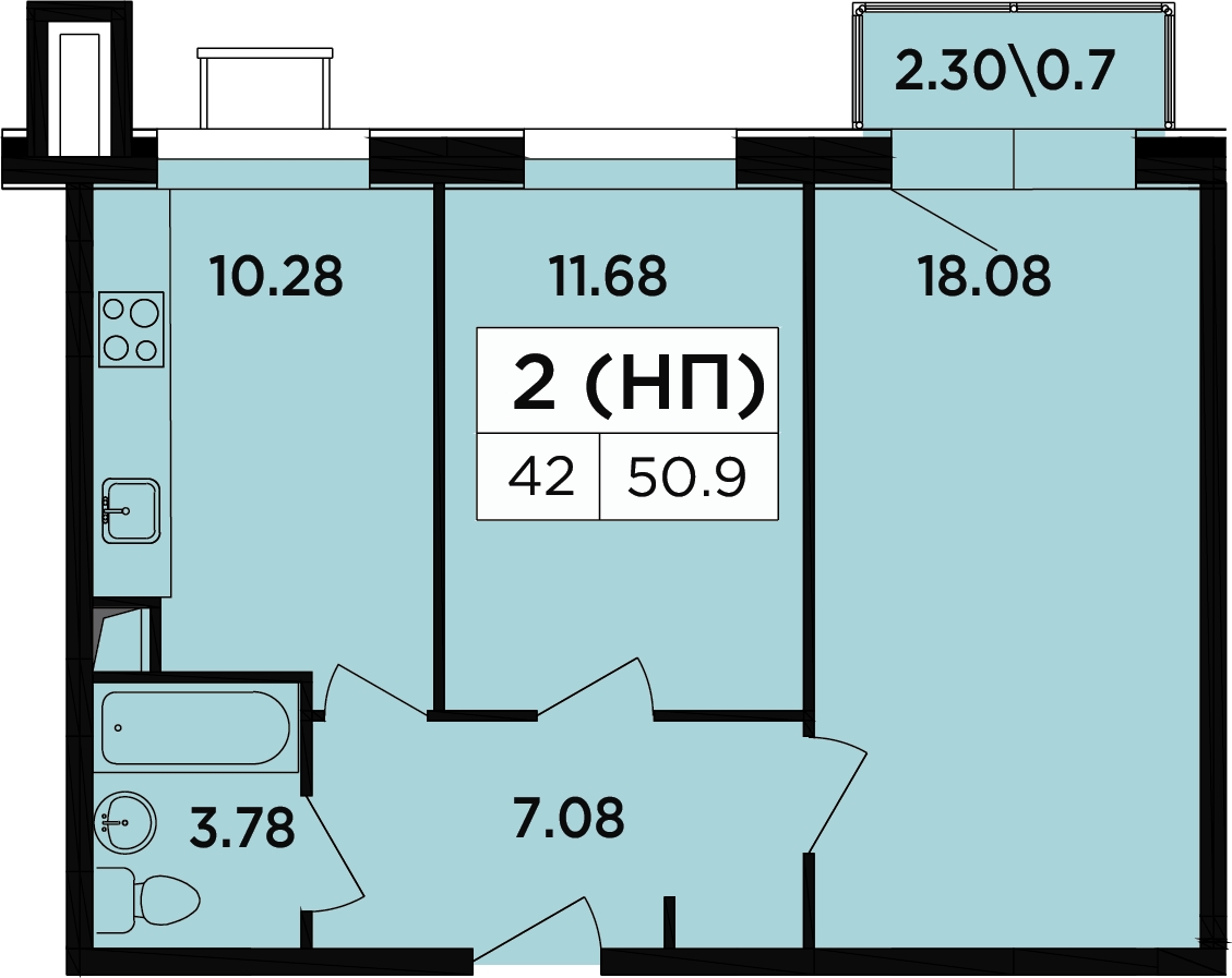 2-комнатная квартира в ЖК Легендарный Квартал на Березовой  аллее на 12 этаже в 2 секции. Сдача в 3 кв. 2019 г.