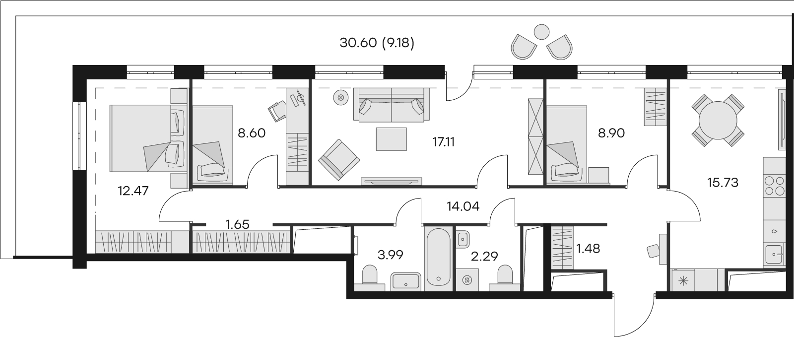 1-комнатная квартира (Студия) в ЖК Южные сады на 6 этаже в 1 секции. Сдача в 2 кв. 2025 г.