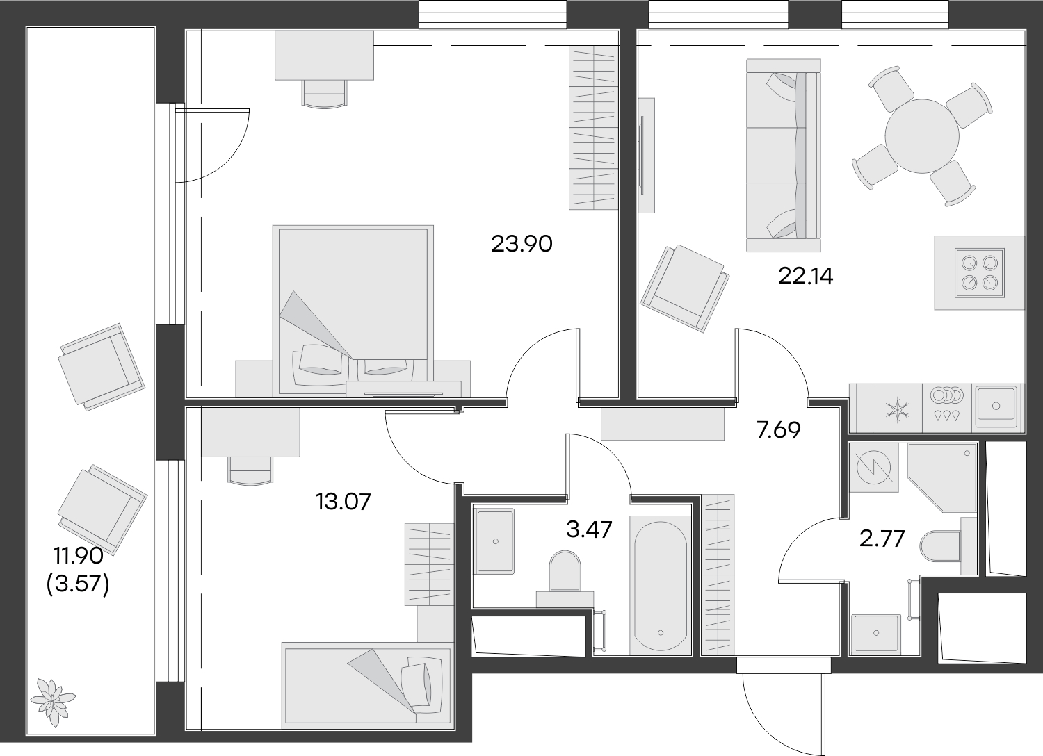 4-комнатная квартира в ЖК Южные сады на 13 этаже в 2 секции. Сдача в 2 кв. 2025 г.
