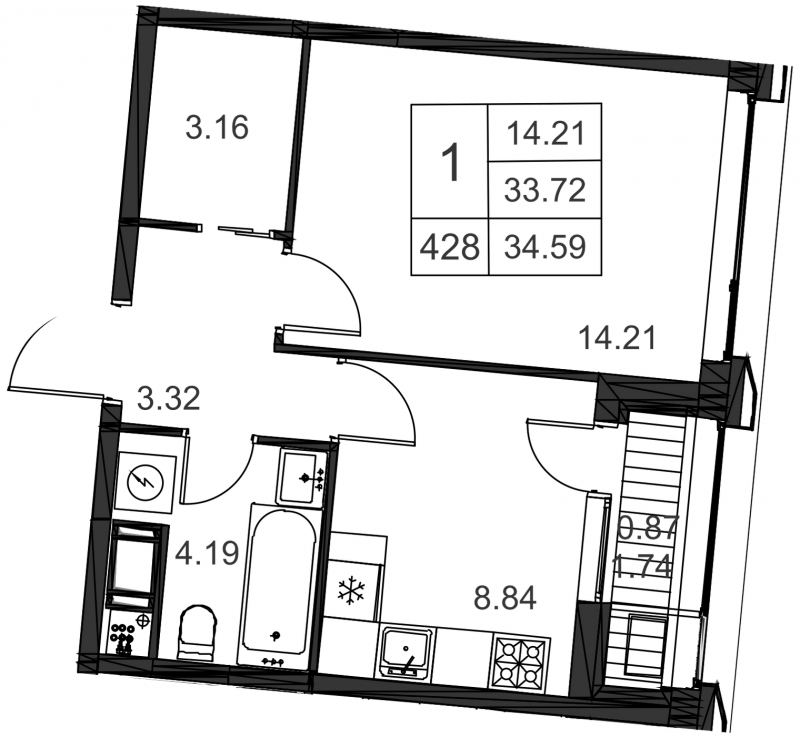 1-комнатная квартира в ЖК Южные сады на 8 этаже в 1 секции. Сдача в 2 кв. 2025 г.