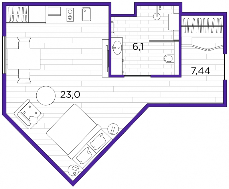 1-комнатная квартира с отделкой в ЖК Symphony 34 на 13 этаже в 1 секции. Сдача в 2 кв. 2025 г.