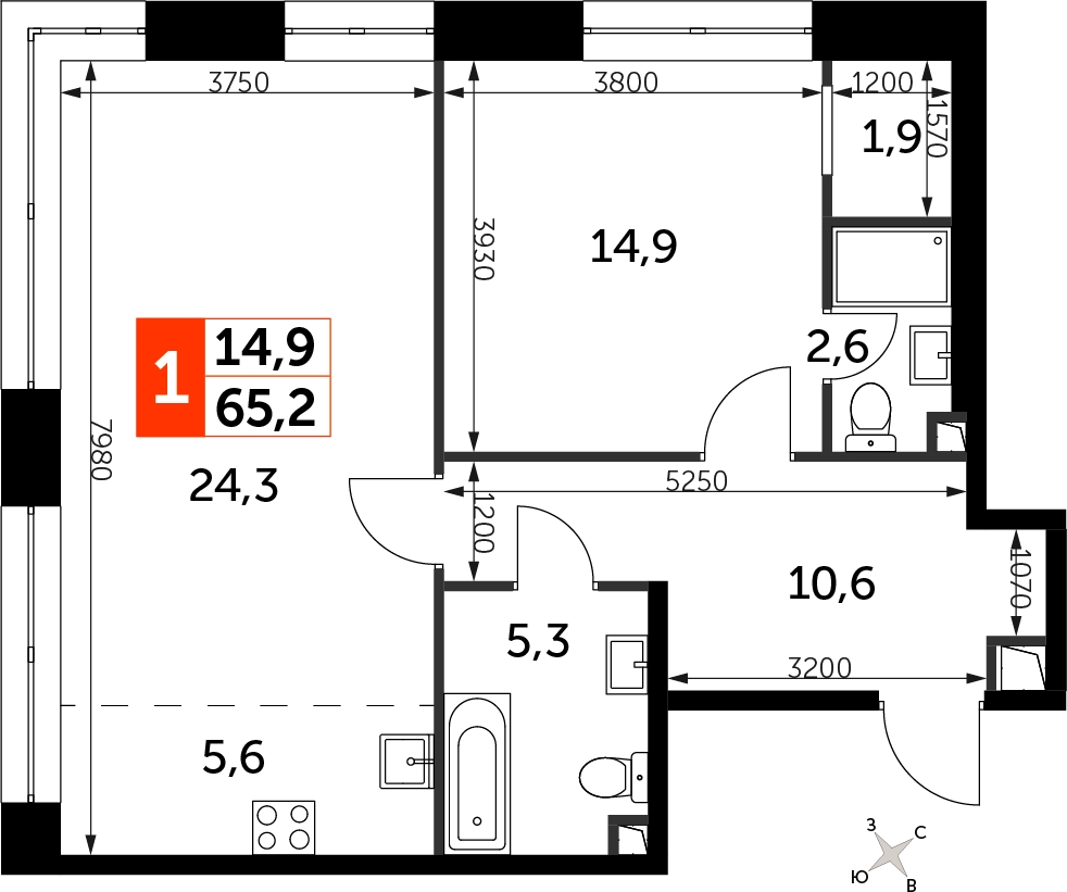 1-комнатная квартира в ЖК Инновация на 22 этаже в 7 секции. Сдача в 2 кв. 2023 г.