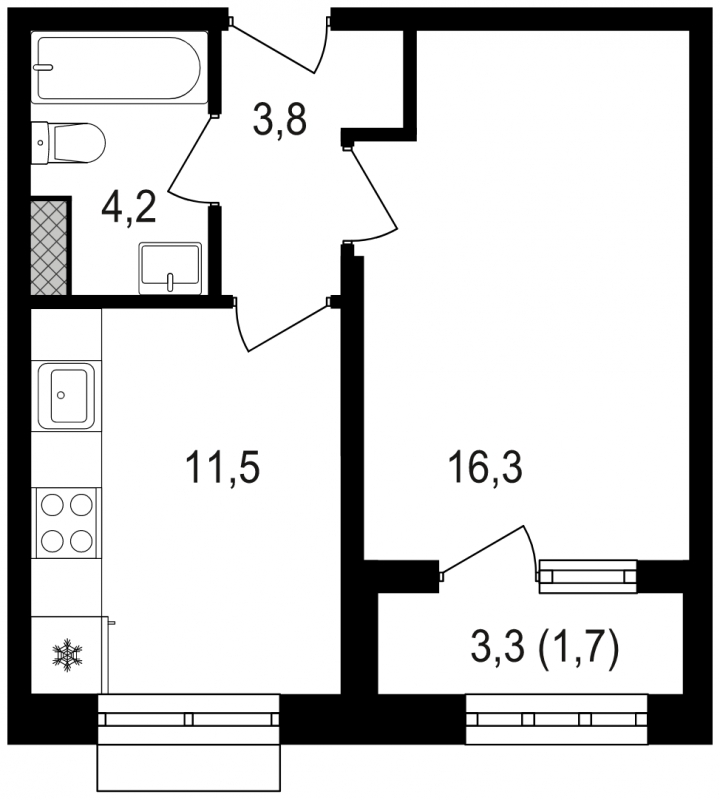 1-комнатная квартира (Студия) в ЖК HighWay на 7 этаже в 3 секции. Сдача в 4 кв. 2023 г.