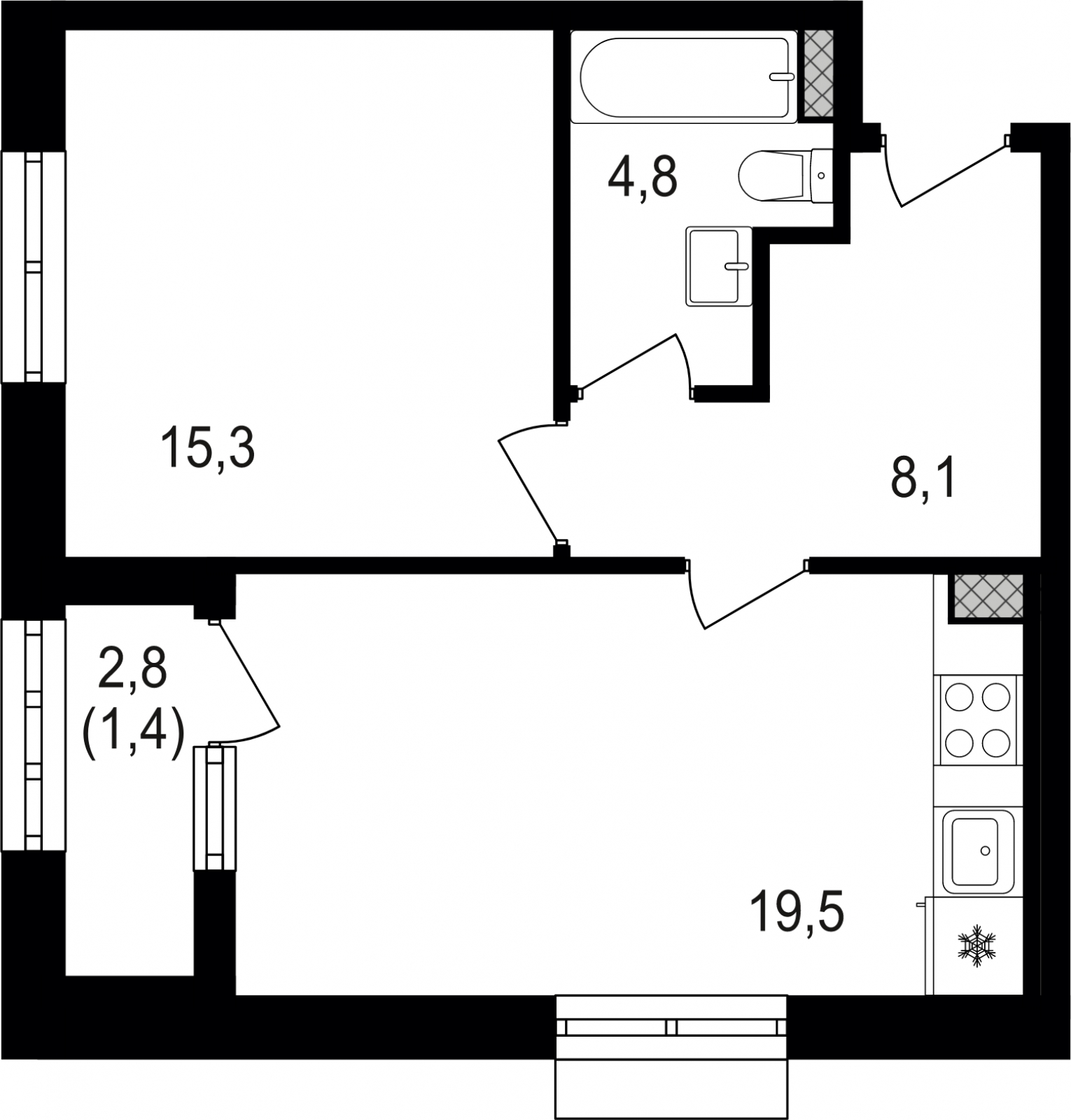 1-комнатная квартира в ЖК Бунинские кварталы на 5 этаже в 1 секции. Сдача в 2 кв. 2026 г.