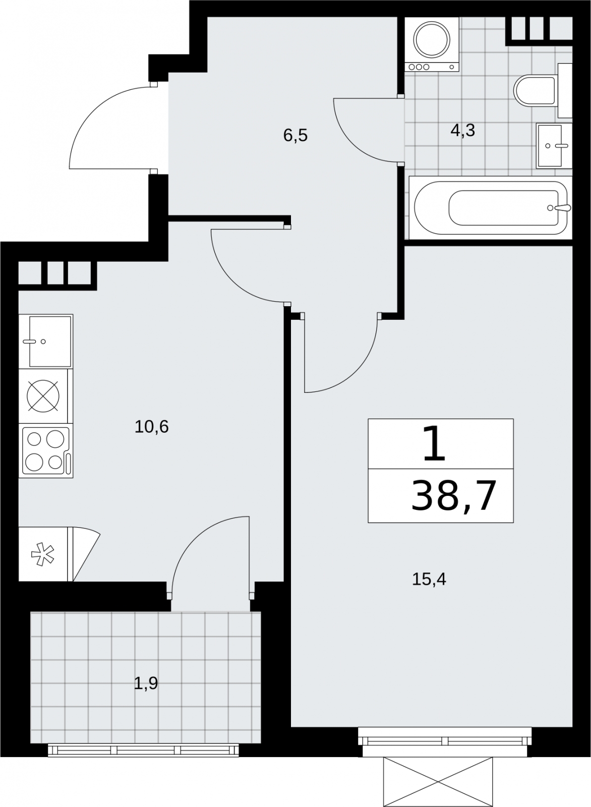 1-комнатная квартира (Студия) в ЖК Южные сады на 4 этаже в 2 секции. Сдача в 2 кв. 2025 г.