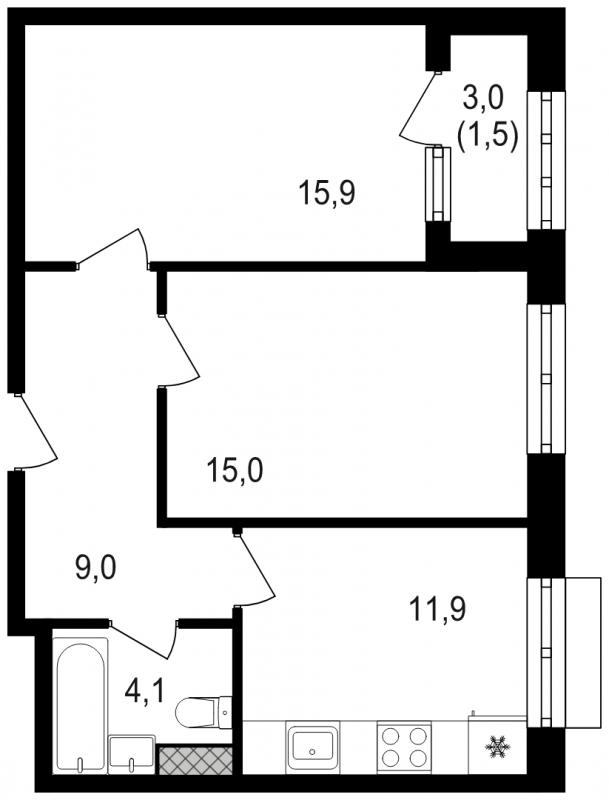 2-комнатная квартира в ЖК SHAGAL на 15 этаже в 1 секции. Сдача в 1 кв. 2024 г.
