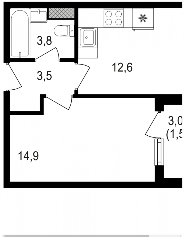 3-комнатная квартира в ЖК SHAGAL на 5 этаже в 1 секции. Сдача в 1 кв. 2024 г.