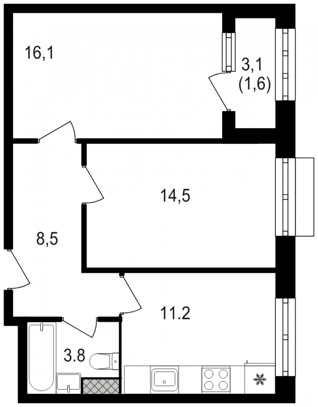 3-комнатная квартира в ЖК SHAGAL на 2 этаже в 1 секции. Сдача в 4 кв. 2023 г.