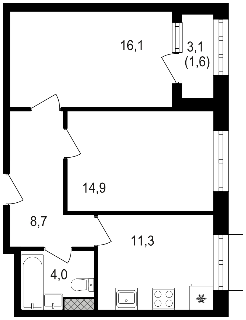 2-комнатная квартира в ЖК SHAGAL на 13 этаже в 1 секции. Сдача в 1 кв. 2024 г.