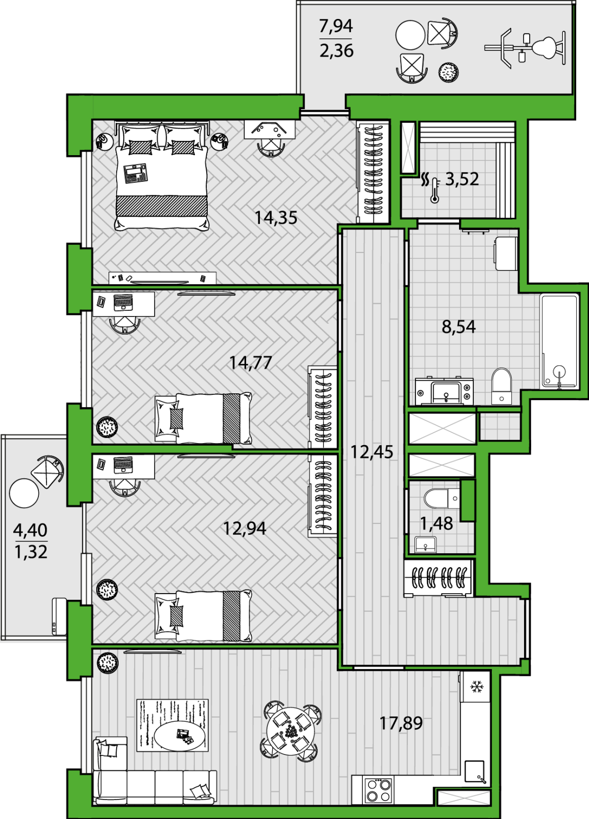 1-комнатная квартира (Студия) в ЖК SHAGAL на 28 этаже в 1 секции. Сдача в 1 кв. 2024 г.