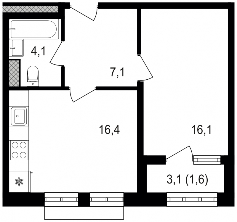 3-комнатная квартира в ЖК SHAGAL на 12 этаже в 1 секции. Сдача в 1 кв. 2024 г.