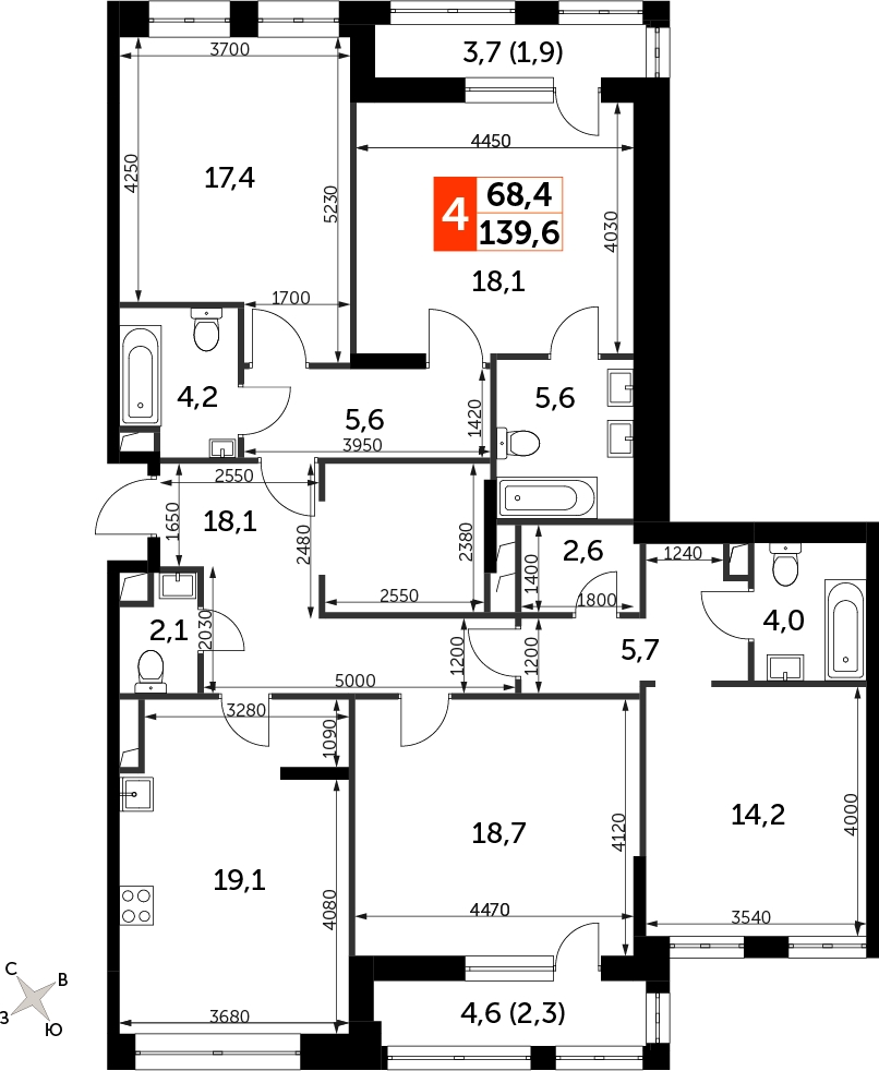 2-комнатная квартира в ЖК Дом у Каретного на 6 этаже в 4 секции. Сдача в 2 кв. 2020 г.