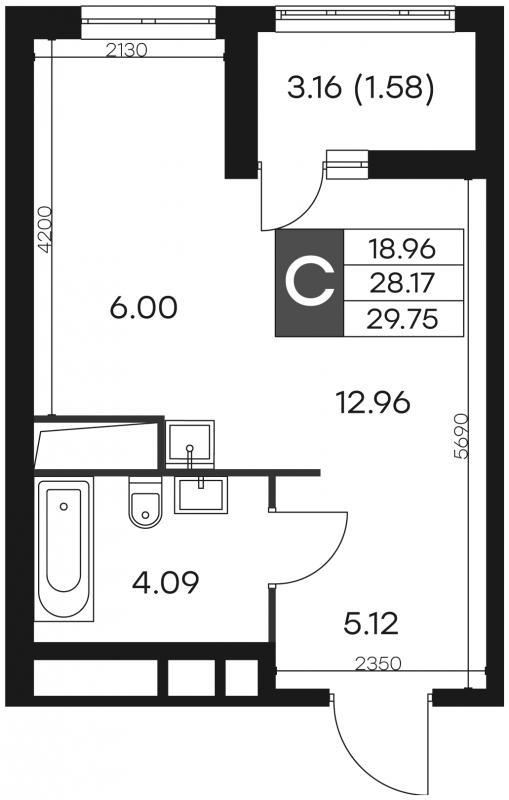 2-комнатная квартира в ЖК LIFE-Варшавская на 6 этаже в 5 секции. Сдача в 1 кв. 2024 г.