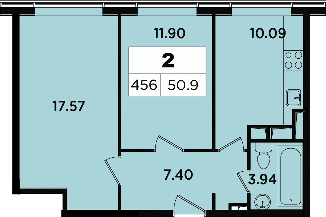 1-комнатная квартира в ЖК Легендарный Квартал на Березовой  аллее на 11 этаже в 2 секции. Сдача в 3 кв. 2019 г.